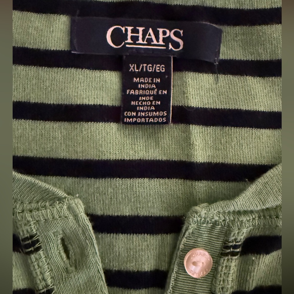 Chaps Green and Black Striped Long Sleeve Top for women - Picture 7 of 9